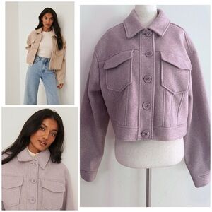 EUC NA-KD Patch Pocket Oversized Lilac Purple Cropped Bomber Utility Jacket​